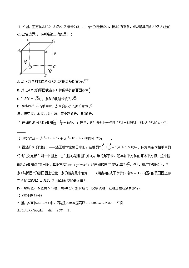 2024-2025学年福建省泉州市四校联盟高二上学期11月期中联考数学试题（含答案）第3页