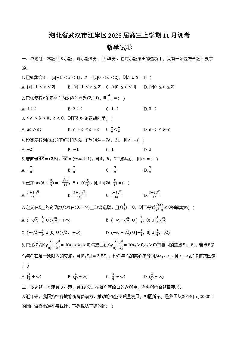 湖北省武汉市江岸区2025届高三上学期11月调考数学试卷（含答案）第1页