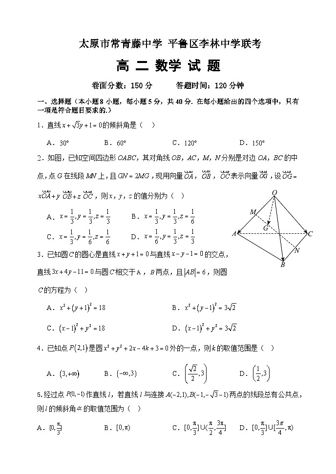 山西省太原市常青藤中学校、李林中学2024-2025学年高二上学期10月联考数学试题第1页