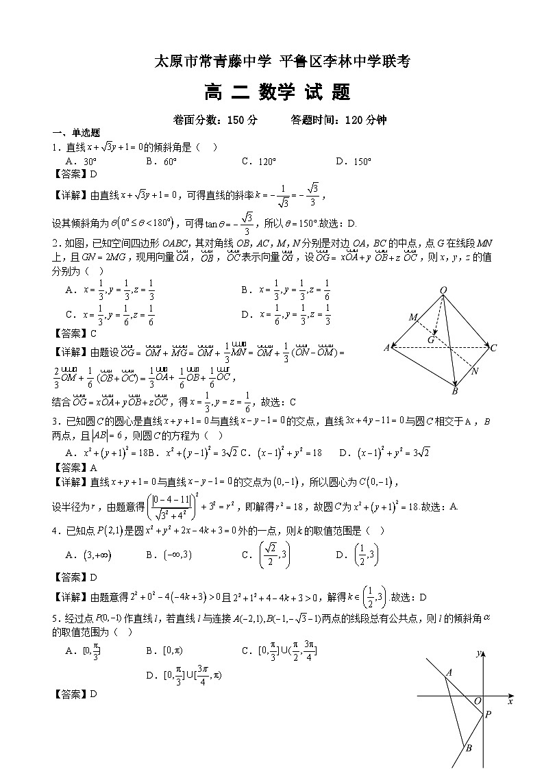 高二数学平鲁区李林中学联考答案第1页