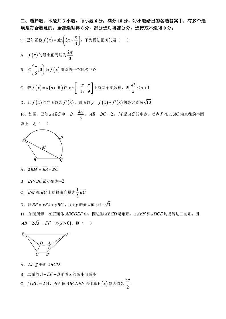 2024～2025学年辽宁省沈阳市东北育才学校高三(上)第三次模拟考试数学试卷(含解析)第2页