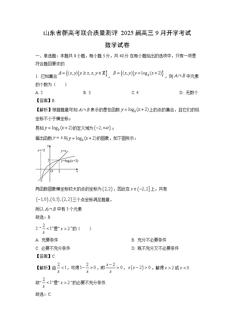 2025届山东省新高考联合质量测评高三(上)9月开学考试数学试卷(解析版)第1页