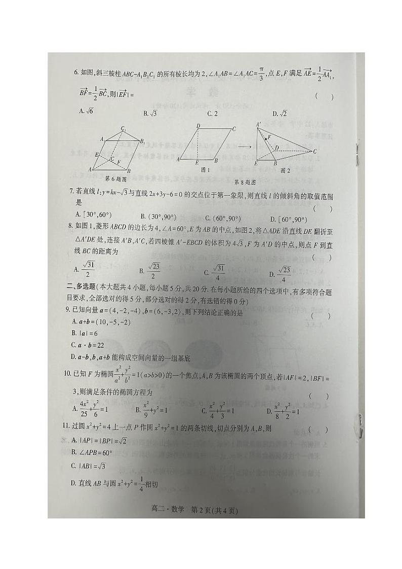 辽宁省沈阳市2023_2024学年高二数学上学期期中试题pdf第2页