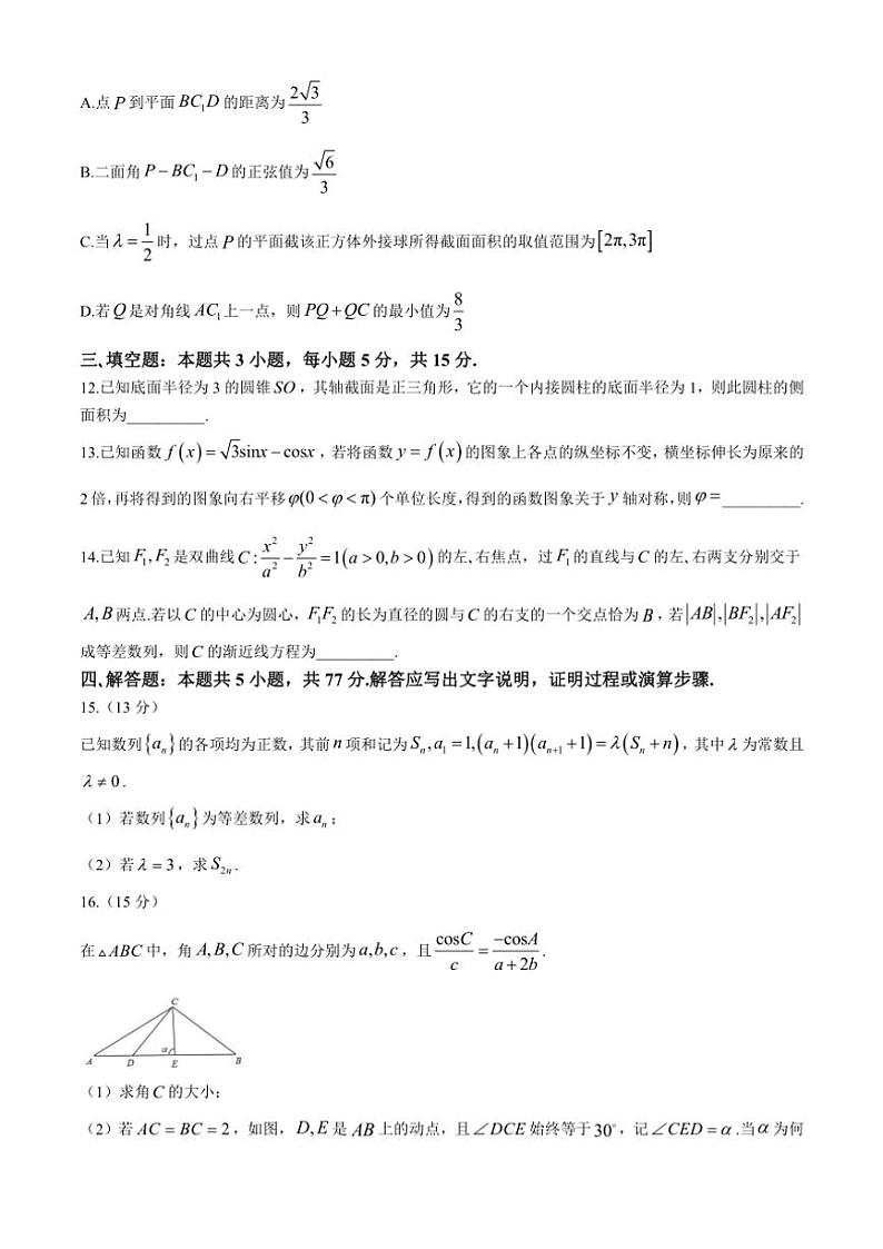 山东省威海市文登区2024～2025学年高三(上)第一次高考模拟考试数学试卷(含答案)第3页