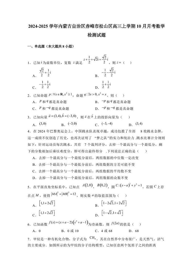 2024-2025学年内蒙古自治区赤峰市松山区高三上学期10月月考数学检测试题（含解析）第1页
