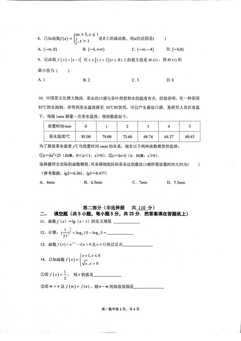 2024～2025学年北京市第五十五中学高一(上)12月月考数学试卷(无答案)第2页