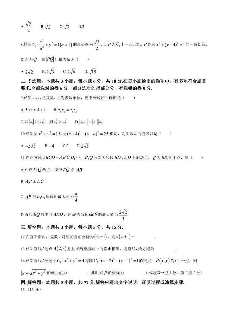 2024～2025学年山东省威海市乳山市银滩高级中学高二(上)期中数学试卷(含答案)第2页