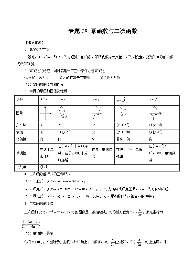 专题08 幂函数与二次函数 （解析版）第1页