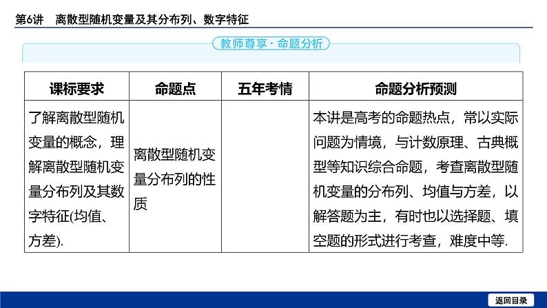 备战2025年高考数学精品课件第十章 第6讲 离散型随机变量及其分布列、数字特征第3页
