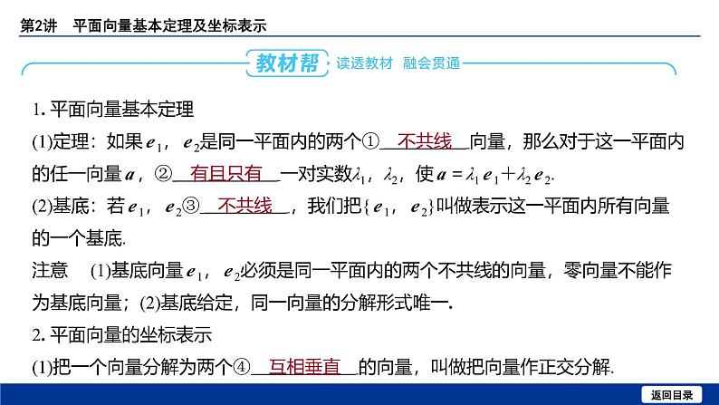 备战2025年高考数学精品课件第六章 第2讲 平面向量基本定理及坐标表示第4页