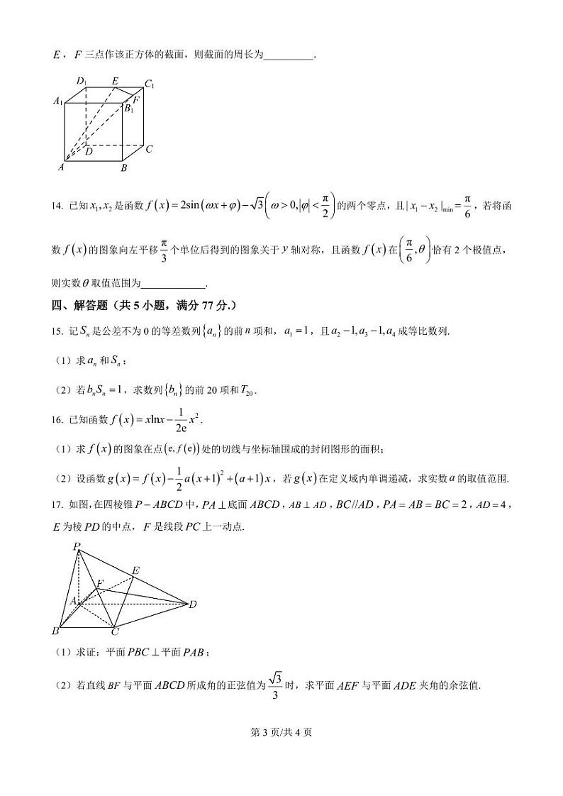 数学-宁夏银川一中2025届高三上学期第四次月考第3页