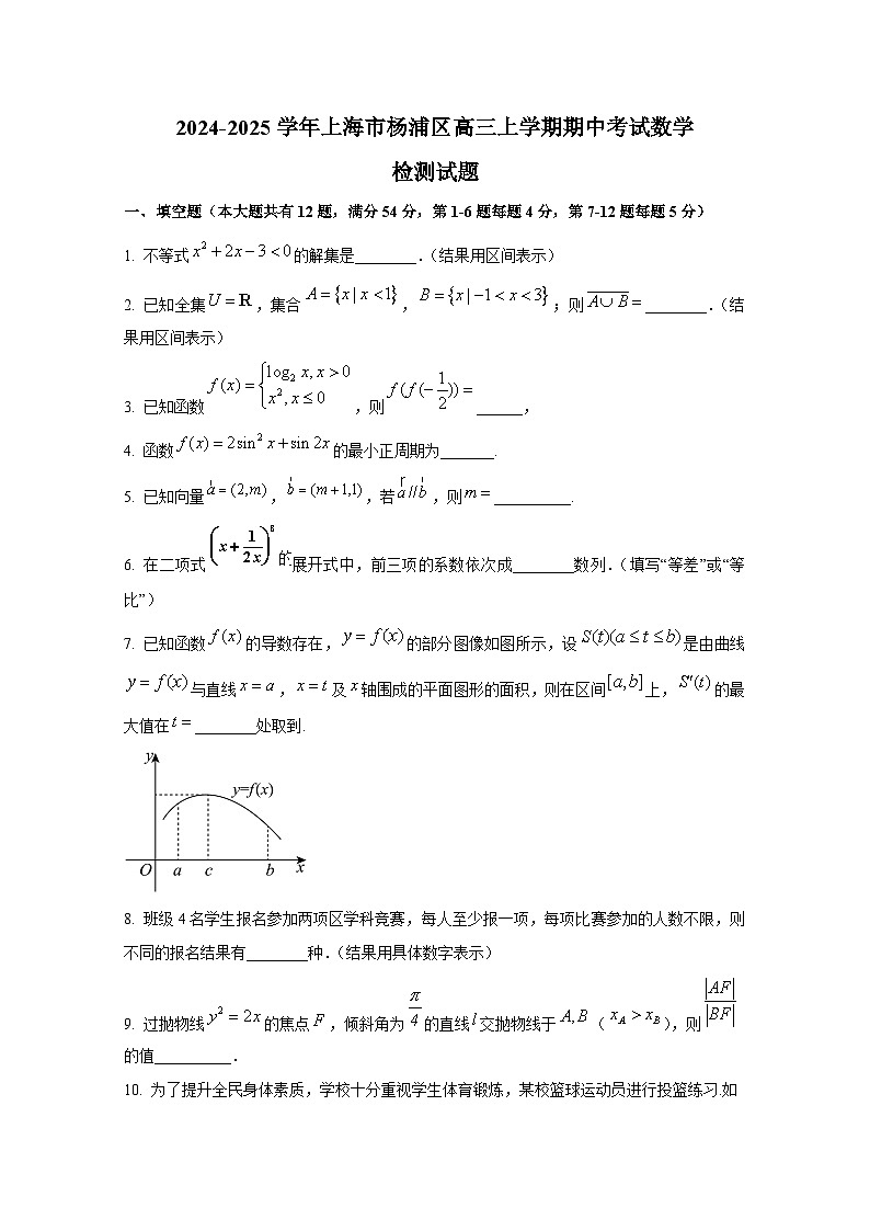 2024-2025学年上海市杨浦区高三上学期期中考试数学检测试题（含解析）第1页