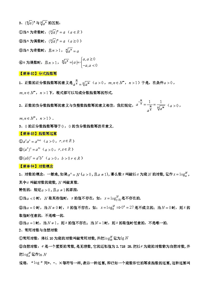 专题03  幂、指数与对数（考点清单 知识导图 8个考点清单 题型解读）-2024-2025学年高一数学上学期期末考点（沪教版2020必修第一册）（原卷版）第3页