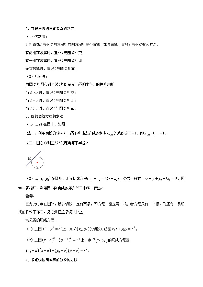 清单04 直线与圆的位置关系、圆与圆的位置关系（清单 导图  考点  题型  变式 ）-2024-2025学年高二数学上学期期末考点（苏教版2019）（解析版）第2页
