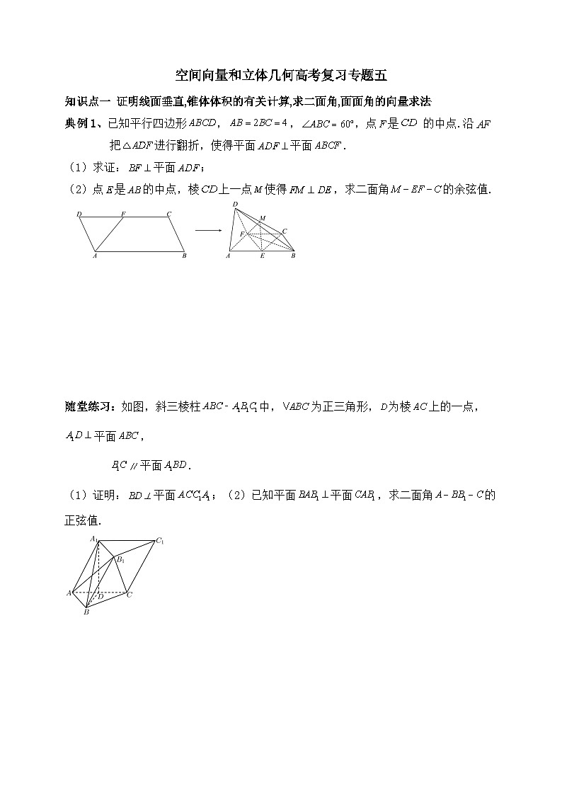2025年高考数学一轮专题复习--空间向量和立体几何专题5（含解析）-练习第1页