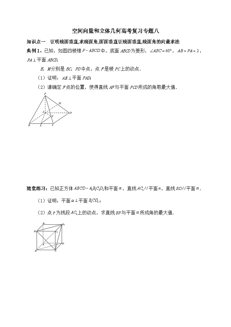 2025年高考数学一轮专题复习--空间向量和立体几何专题8（含解析）-练习第1页