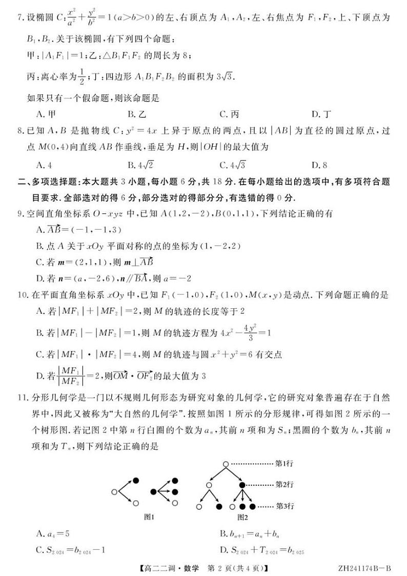 2024～2025学年安徽省阜阳市阜阳市第三中学高二(上)第二次调研考试(12月)数学试卷(含解析)第2页