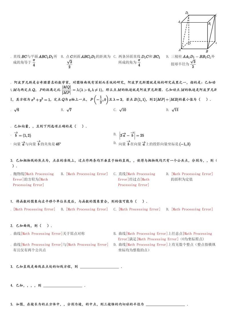 河南省漯河市实验高级中学2024届高三(上)1月阶段模拟测试数学试卷(含解析)第2页