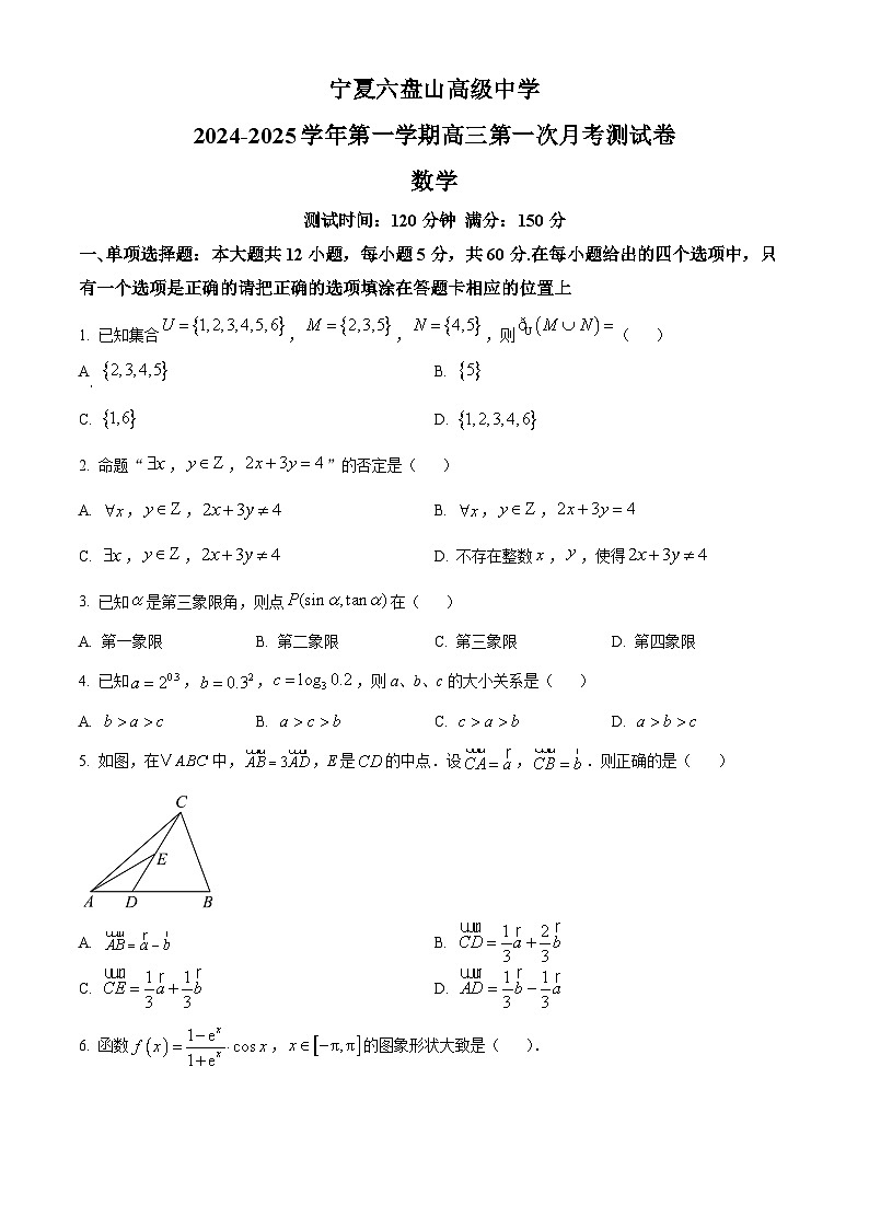 精品解析：宁夏回族自治区银川市金凤区宁夏六盘山高级中学2025届高三上学期10月月考数学试题（原卷版）第1页