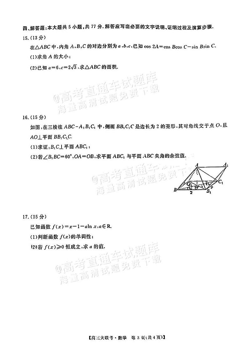 2025大湾区高三正禾12月大联考数学试题及参考答案第3页