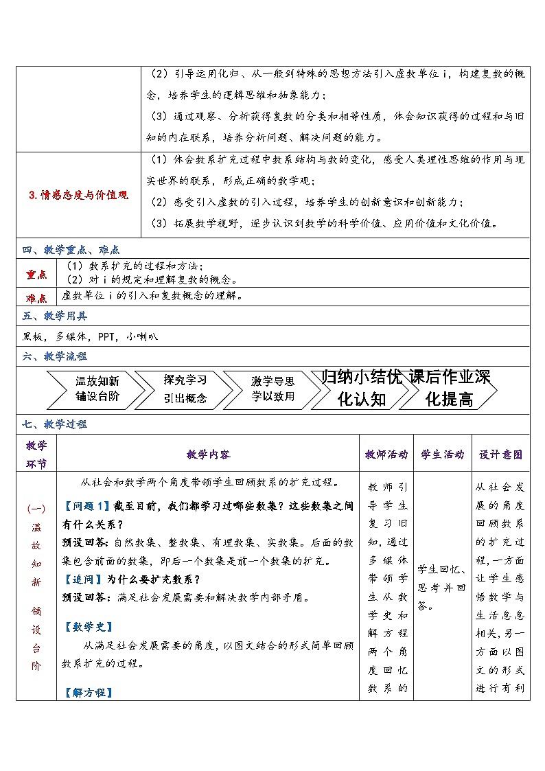 高中数学人教A版必修第二册 《7.1.1数系的扩充和复数的概念》教案第2页