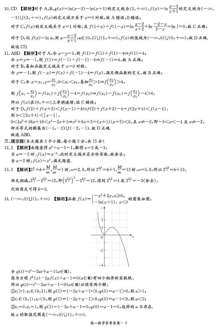 湖南省长郡十八校2024-2025学年高一上学期12月检测数学试题答案第2页