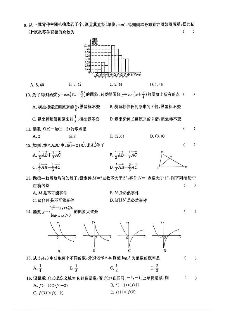 2024年安徽省普通高中学业水平合格性考试数学试卷第2页