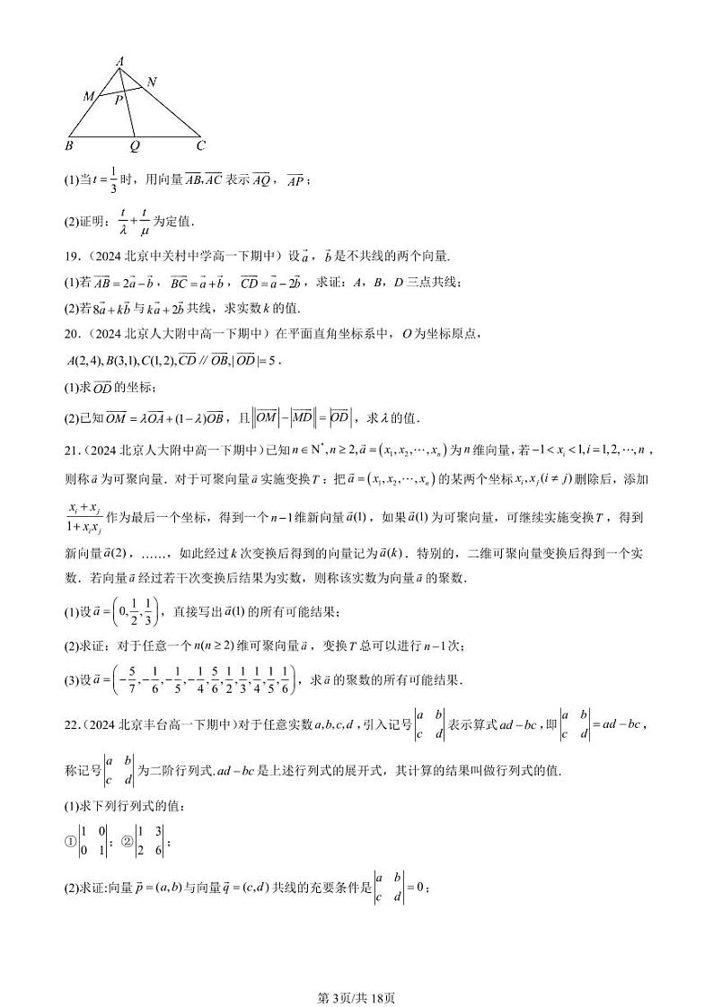 2024北京重点校高一（下）期中真题数学汇编：平面向量初步章节综合（人教B版）（非选择题）第3页