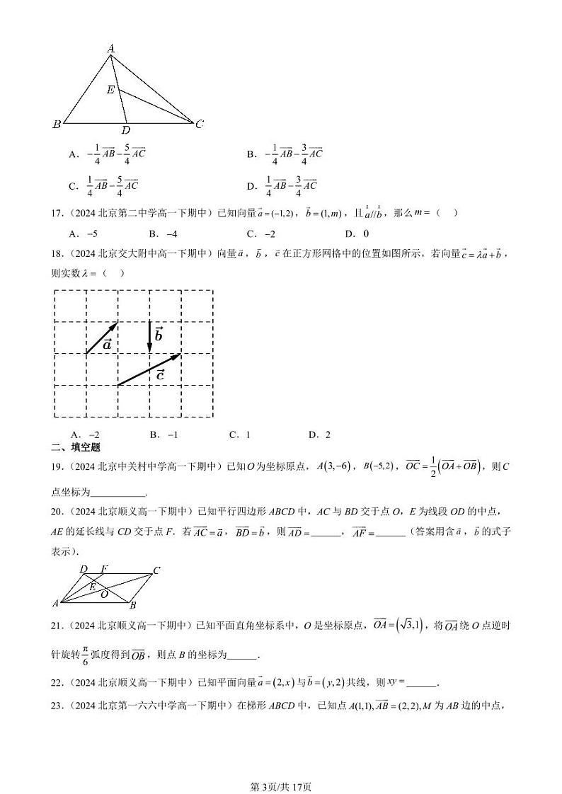 2024北京重点校高一（下）期中真题数学汇编：向量基本定理与向量的坐标（人教B版）第3页
