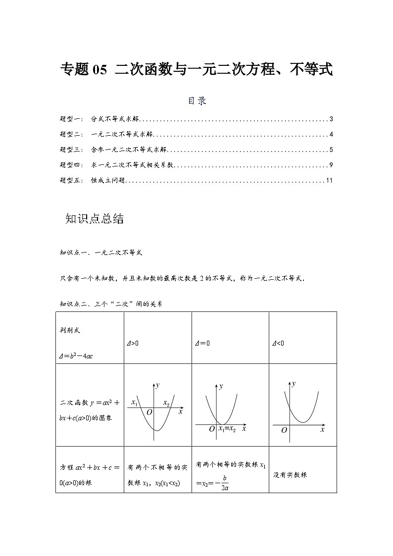 专题05 二次函数与一元二次方程、不等式（解析版）-学案第1页