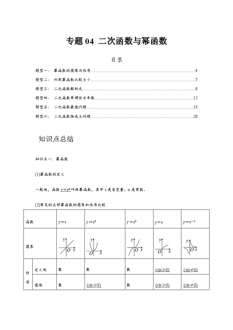 专题04 二次函数与幂函数（解析版）-练习第1页