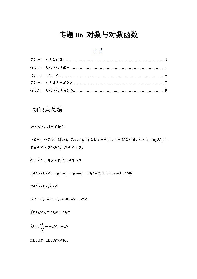 专题06 对数与对数函数（原卷版）-练习第1页