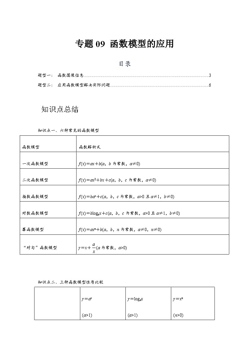 专题09 函数模型的应用（原卷版）-练习第1页