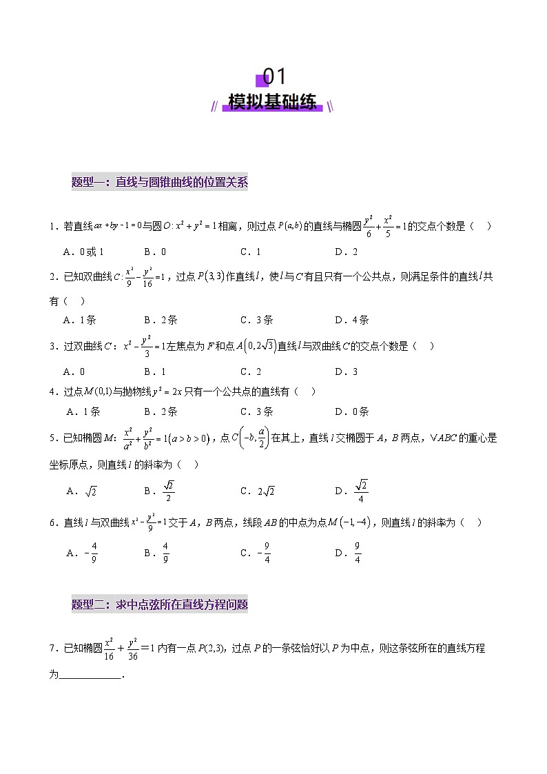 2025年新高考数学一轮复习第8章第08讲直线与圆锥曲线的位置关系（八大题型）（练习）（学生版）第2页