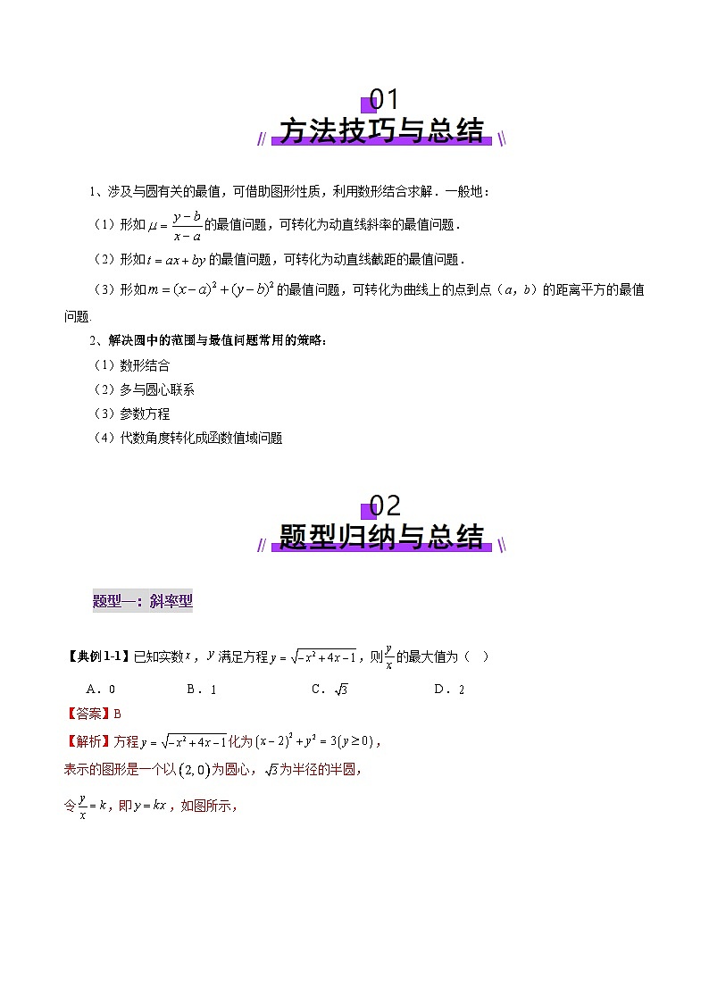 2025年新高考数学一轮复习第8章重难点突破01圆中的范围与最值问题（八大题型）（教师版）第2页