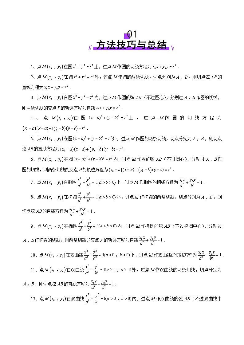 2025年新高考数学一轮复习第8章重难点突破13切线与切点弦问题（五大题型）（教师版）第2页