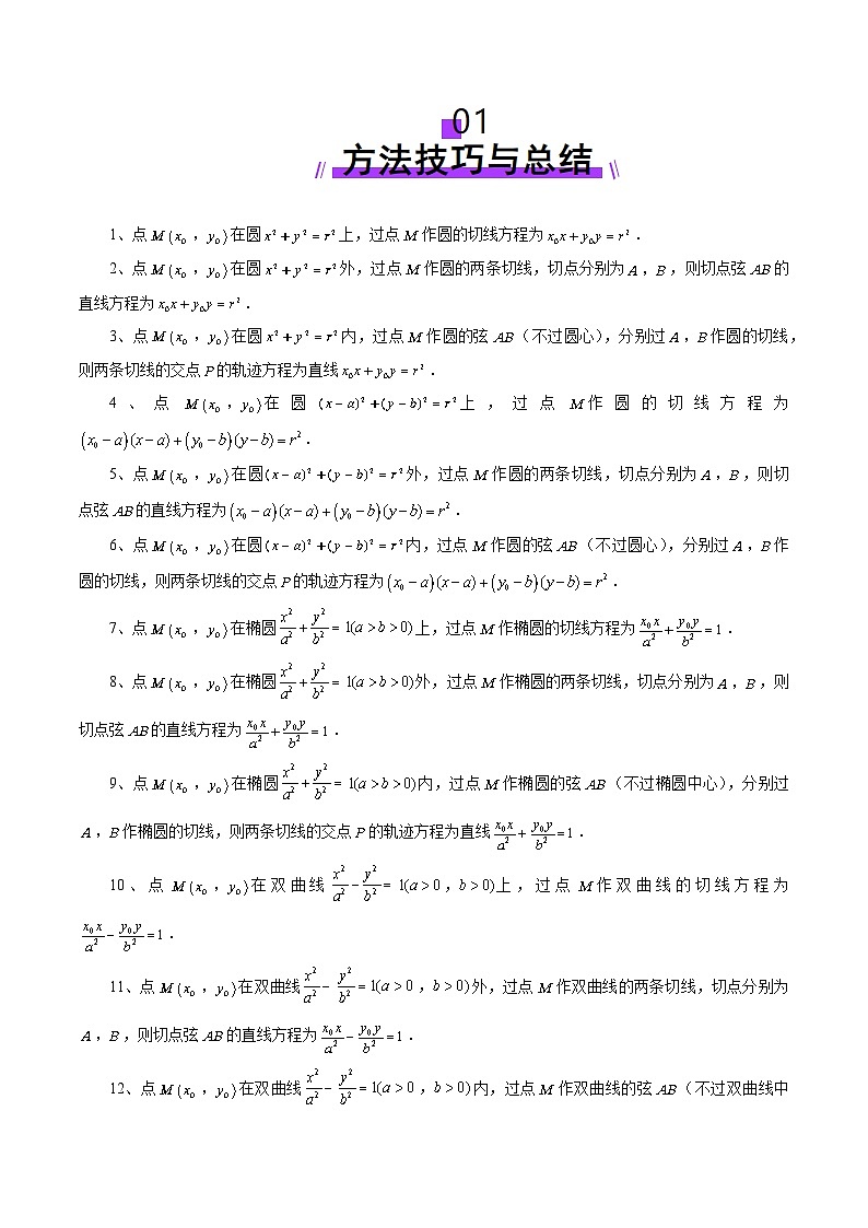2025年新高考数学一轮复习第8章重难点突破13切线与切点弦问题（五大题型）（学生版）第2页