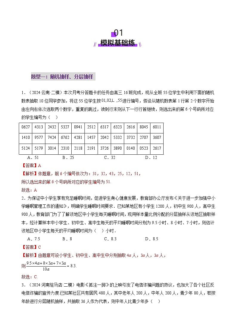 2025年新高考数学一轮复习第9章第01讲随机抽样、统计图表、用样本估计总体（八大题型）（练习）（教师版）第2页