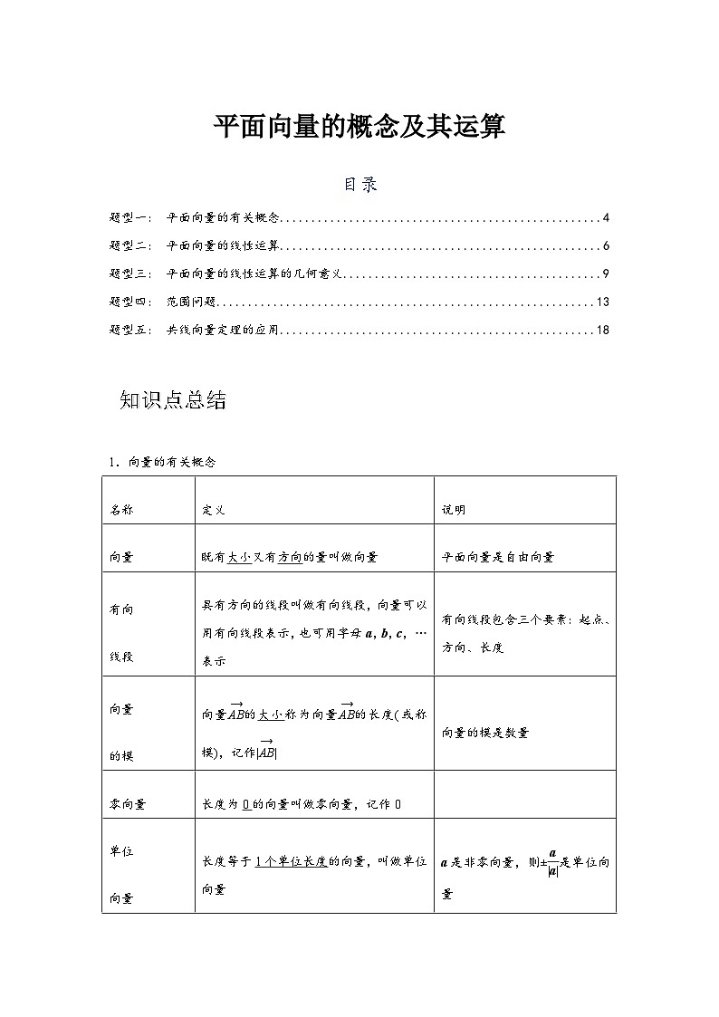 专题01  平面向量的概念及其运算（解析版）第1页