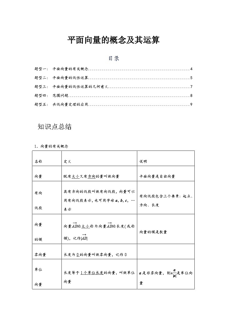 专题01  平面向量的概念及其运算（原卷版）第1页