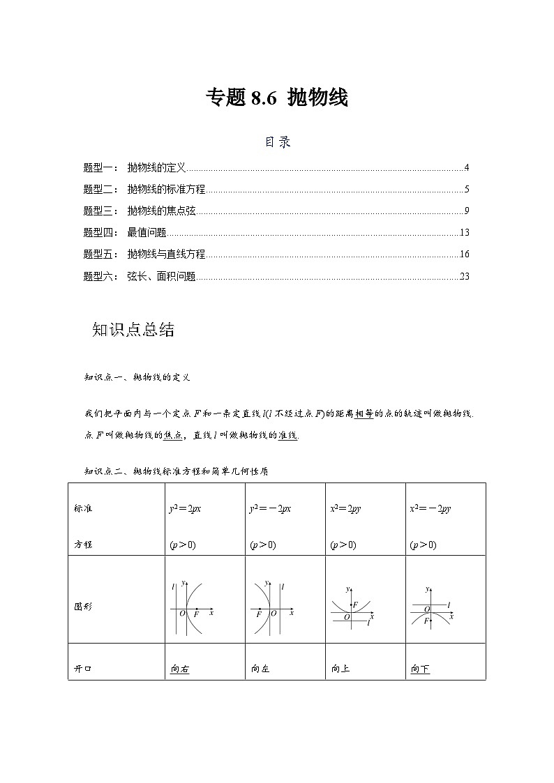 专题8.6 抛物线（解析版）第1页