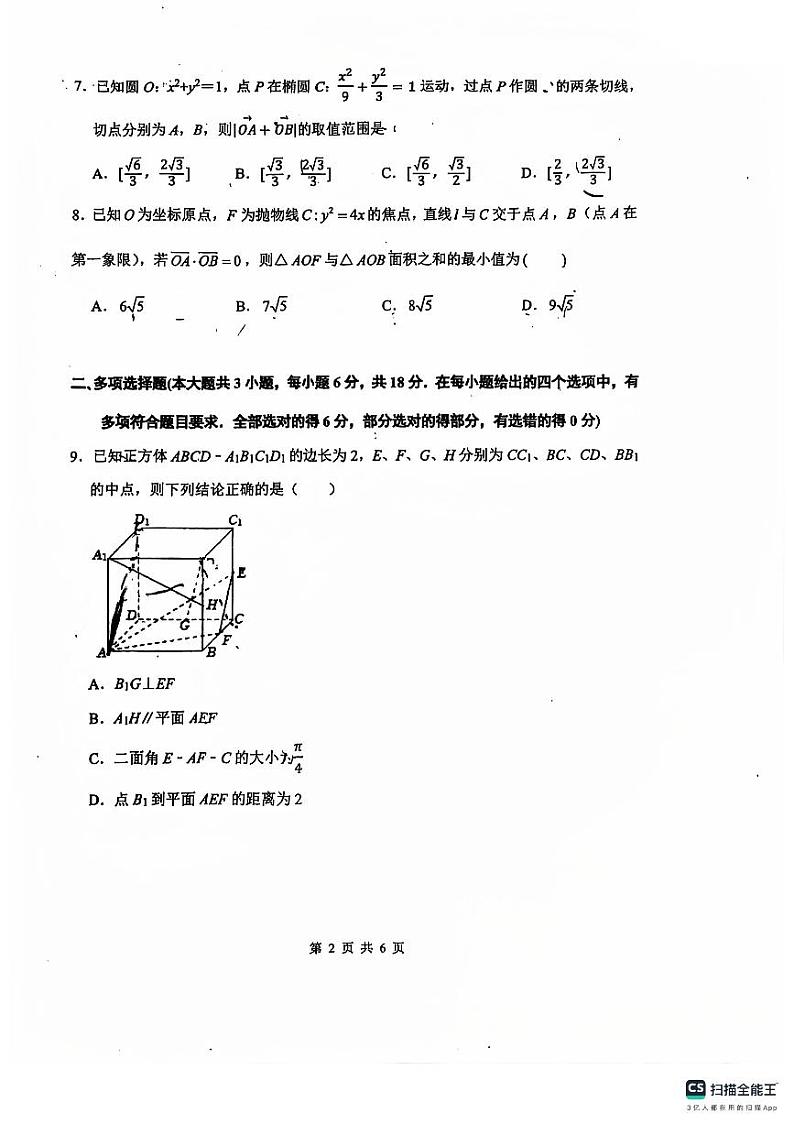 辽宁省沈阳市东北育才学校双语校区2024-2025学年高二上学期期中考试数学试题第2页
