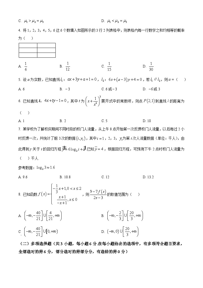黑龙江省哈尔滨市第三中学2024-2025学年高二上学期期中考试数学试卷无答案第2页
