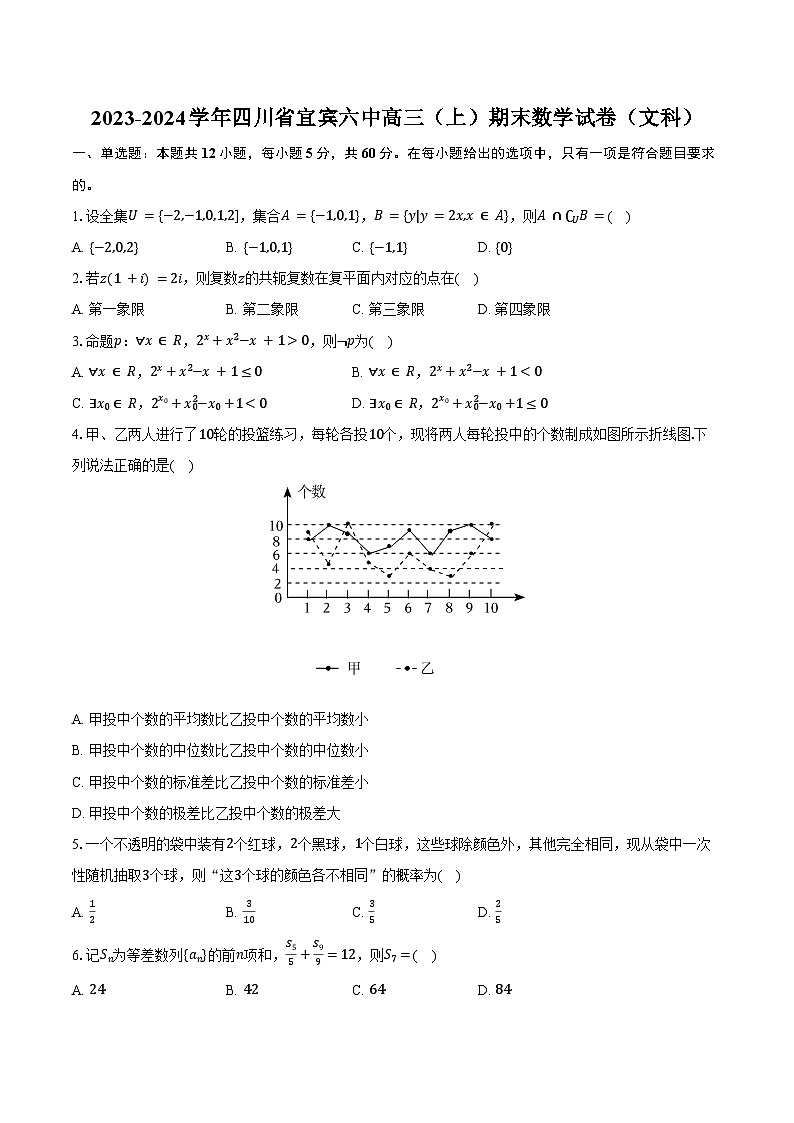 2023-2024学年四川省宜宾六中高三（上）期末数学试卷（文科）（含答案）第1页