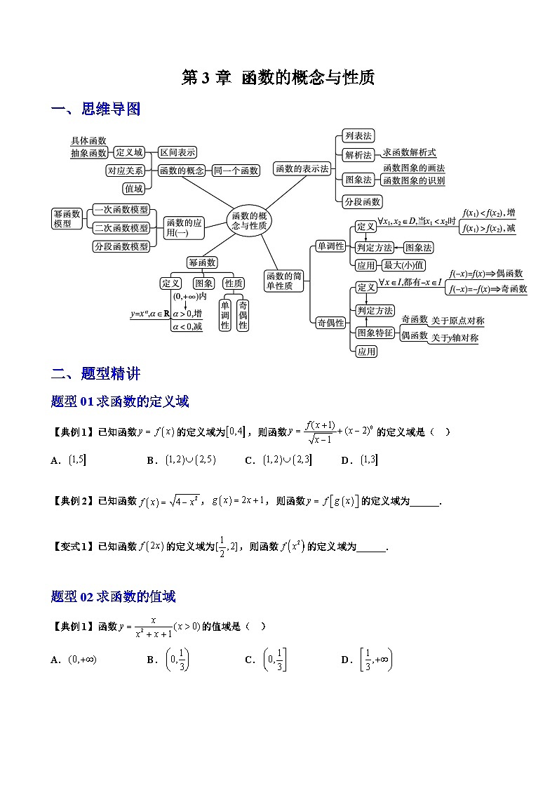 人教A版高中数学(必修第一册)期末复习 第3章 函数的概念与性质+提升训练（原卷版）第1页