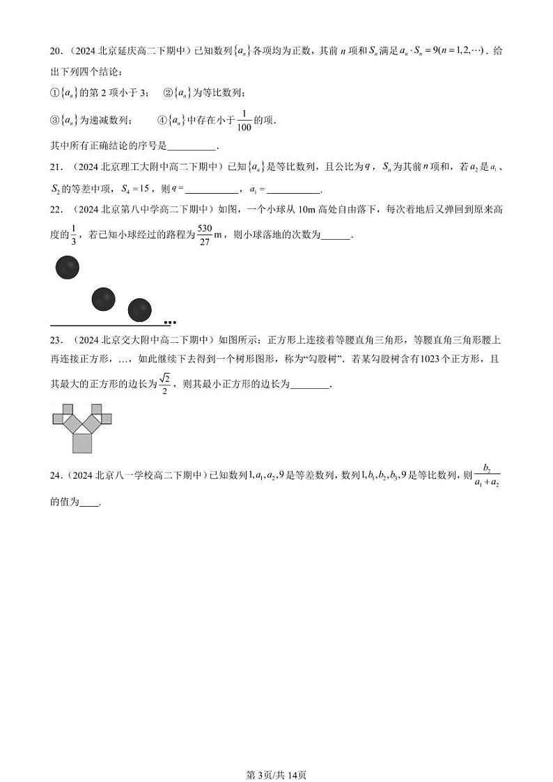 2024北京重点校高二（下）期中真题数学汇编：等比数列（人教B版）（填空题）第3页