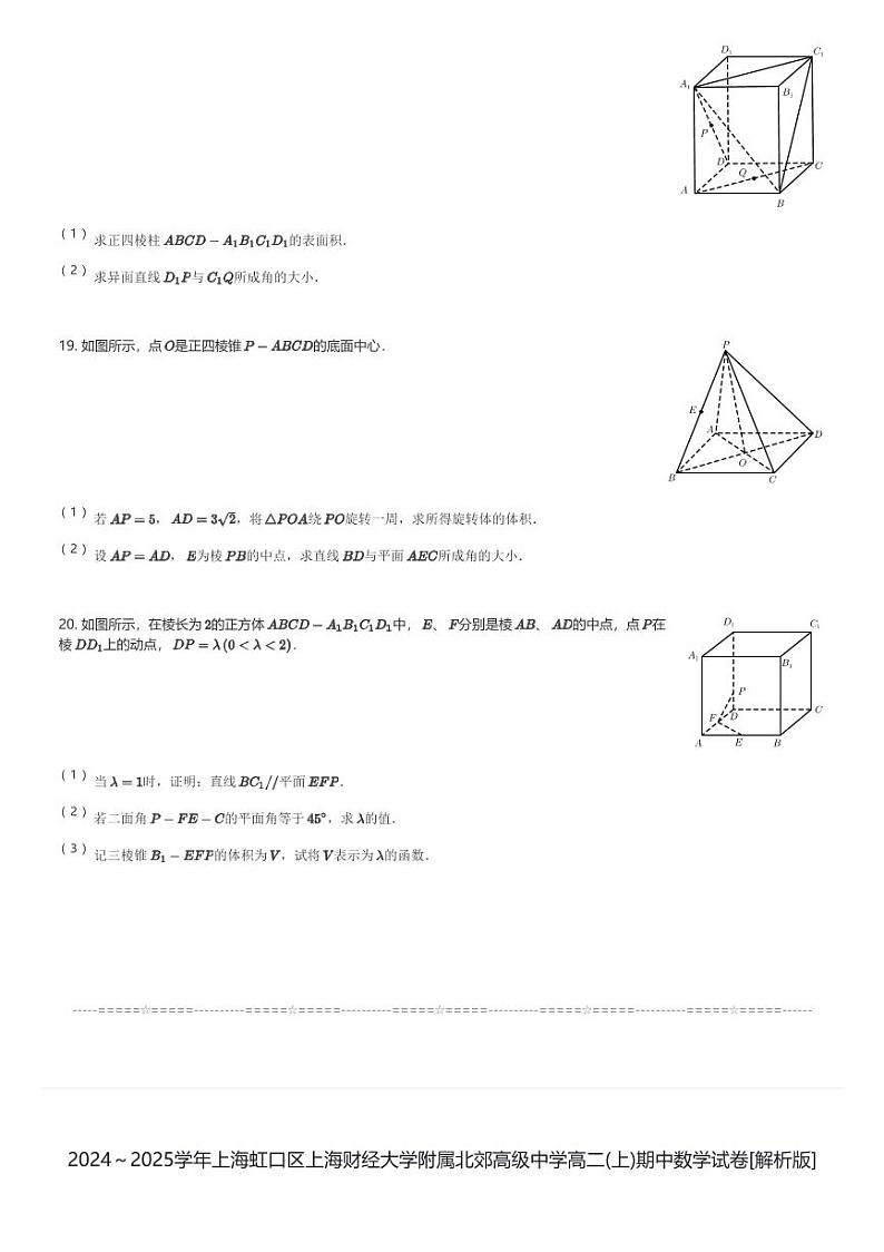 2024～2025学年上海虹口区上海财经大学附属北郊高级中学高二(上)期中数学试卷(含解析)第3页