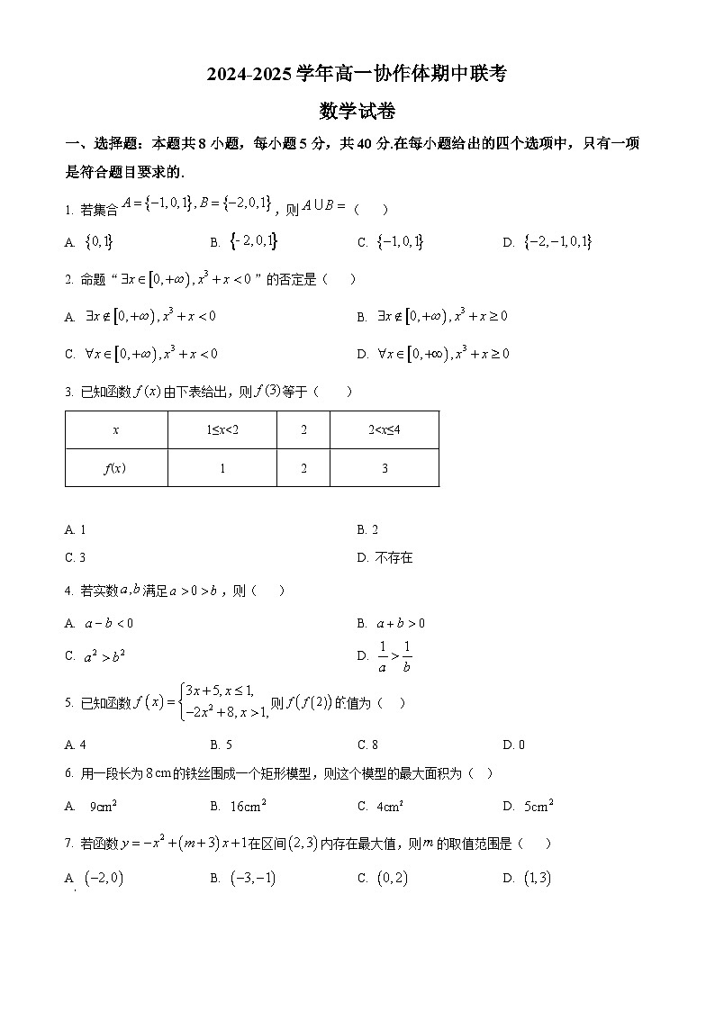 四川省眉山市仁寿县协作体2024-2025学年高一上学期11月期中联考数学试题  Word版无答案第1页