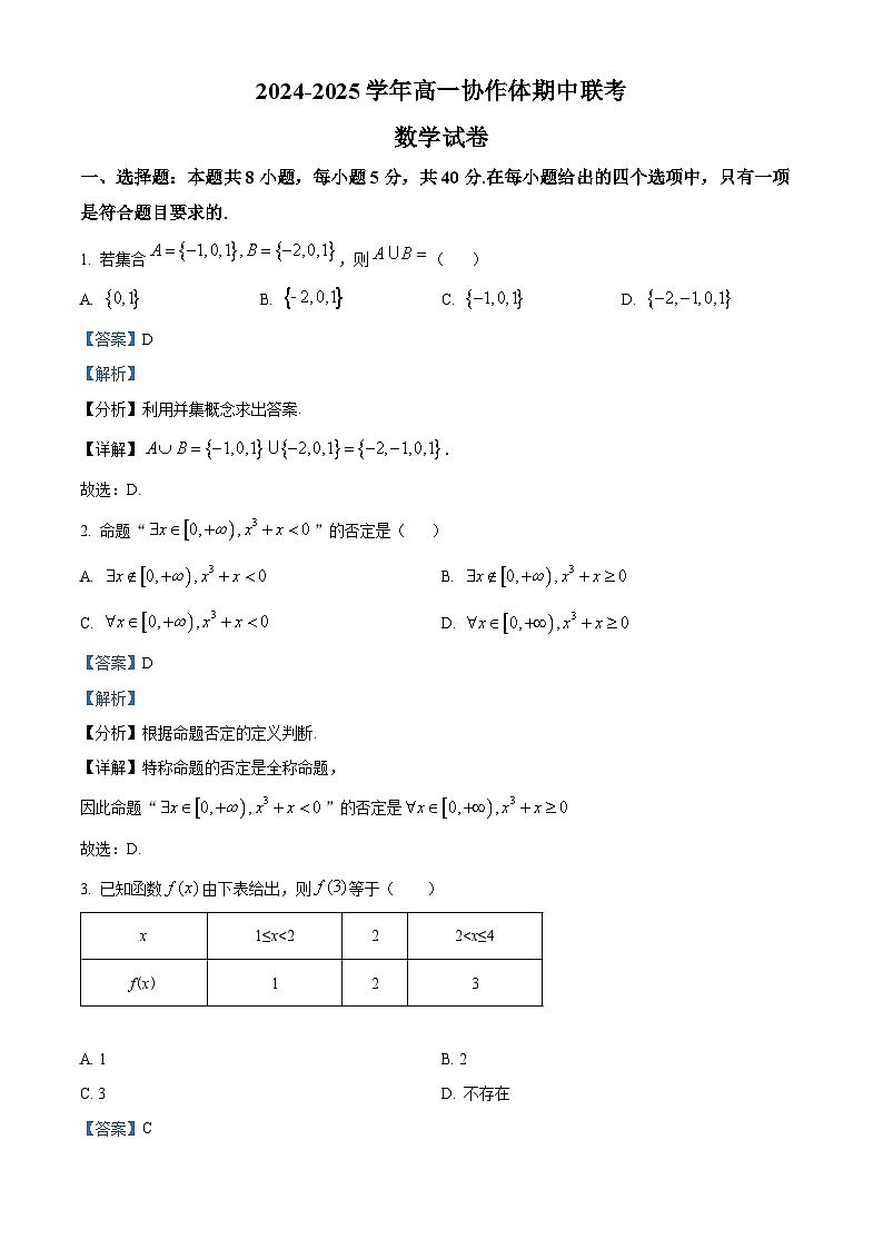 四川省眉山市仁寿县协作体2024-2025学年高一上学期11月期中联考数学试题  Word版含解析第1页