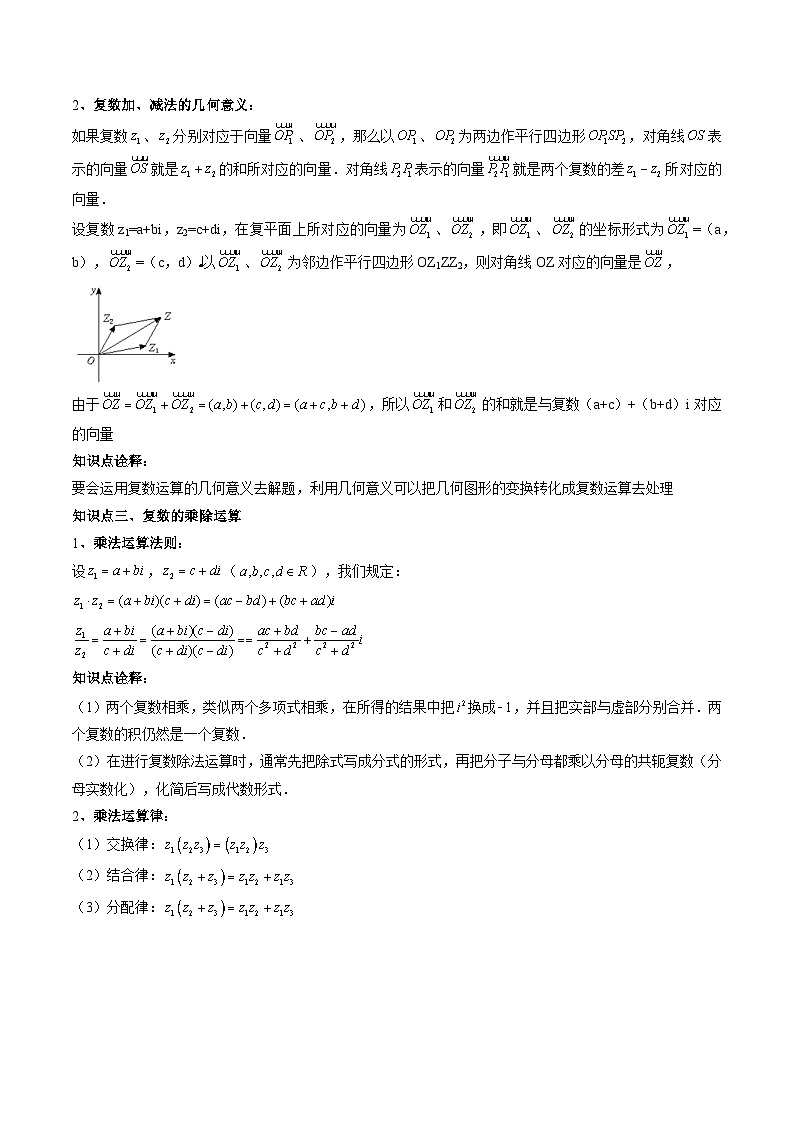 （预习课）人教A版高一数学寒假讲义第11讲 复数的四则运算+巩固练习+随堂检测（教师版）第2页